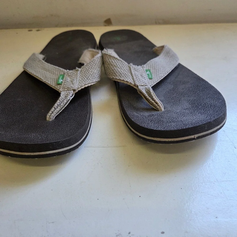 Sanuk Beer Cozy Mens Flip Flop Sandals Brown Tan Canvas Yoga Mat Size 14